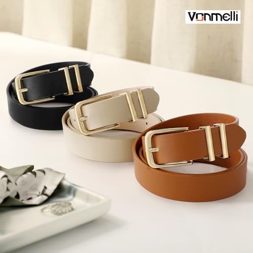 Image of VONMELLI 3 Pack Women's Belts for Jeans Pants Fashion Gold Buckle Ladies Dress Belt