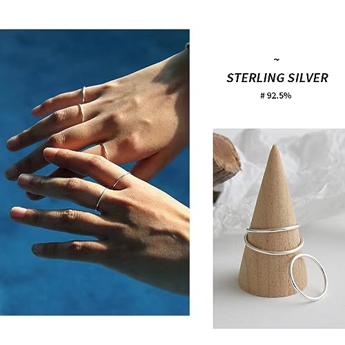 CANDYFANCY 925 Sterling Silver 1.2mm Stacked Midi Thin Rings for Women Knuckle Ring Band Stacking Ring Set Size 2.5-8.52