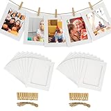 Fotowand Set, 2x6 Zoll Papier Bilderrahmen mit Klammern, Fotoleine mit Klammern und Hanfschnur, 20 Rahmen+20 Clips+2 Seile, DIY Foto Girlande für Wanddekoration, Fotos Aufhängen bei Partys und Events