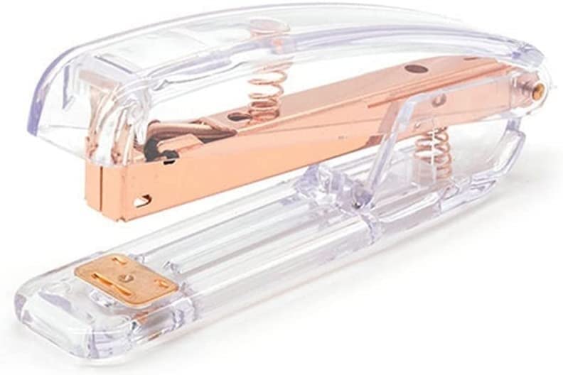 Agrafeuse en Plastique Transparente d'or Rose agrafeuse de Papeterie d'étude de Machine à Relier avec des agrafes for Le Bureau d'école