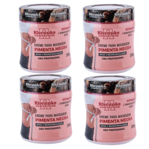 Kit Com 04 Creme Para Massagem Pimenta Negra 200g cada Rhenuks - ...