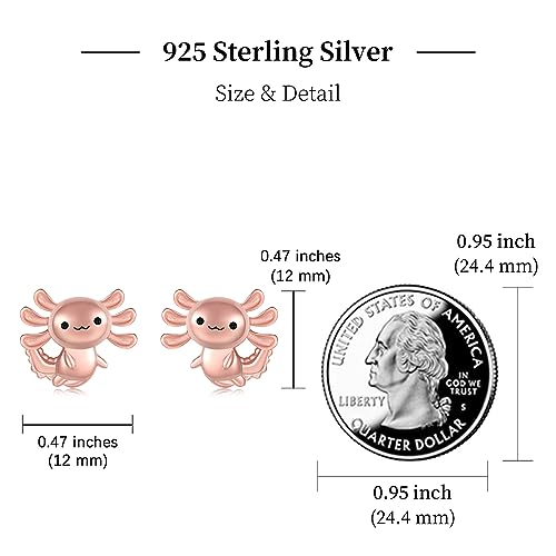 Axolotl Earrings for Womens 925 Sterling Silver Rose Gold/Blue Axolotl Stud Earrings Hypoallergenic Cute Axolotl Gifts Animal Jewelry Gifts for Women4
