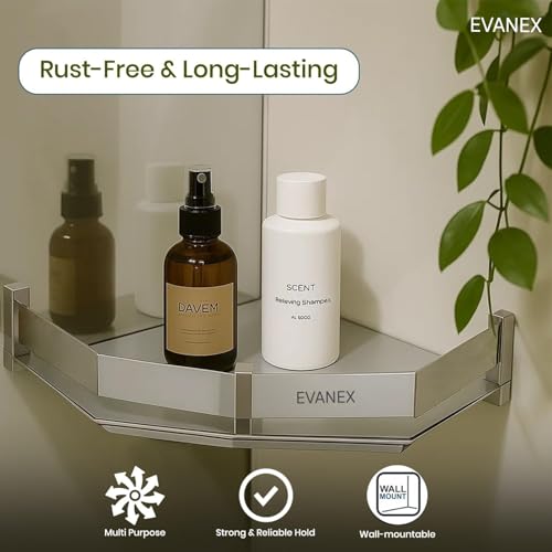 Image of EVANEX Corner Shelf for Bathroom Wall | 9x9 inch Bathroom Rack | 304 Stainless Steel Corner Shelf for Kitchen Bathroom | Diamond Shape Wall Mounted Storage Shelf | Bathroom Accessories Set