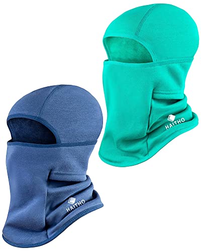 Kids Balaclava Ski Mask 2 Pack, Winter Hat Face Cover Neck Warmer for 3-8 Toddler Children Boys Girls, Windproof Full Face Masks Under Helmet for Cold Weather Skiing, Football, Cycling(Green&Navy)