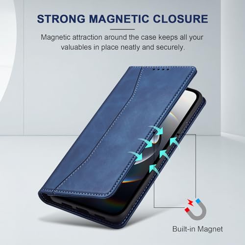 Image of Jasonyu Flip Wallet Case for iPhone 16E,Leather Magnetic Folio Cover with Card Holder,Kickstand - TPU Shockproof Durable Protective Phone Case,Blue