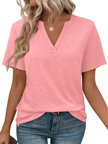 Image of WEESO Womens Tops Summer Short Sleeve V Neck Blouses Business Casual Loose Fit Tshirts Trendy Fashion Outfits