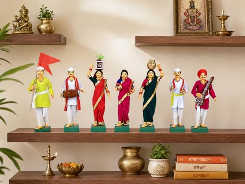 Image of Handmade Terracotta Pandharpur Warkari Set of 7| Traditional 8 Inch Clay Figurines for Mandir Decor, Golu Display and Gifting