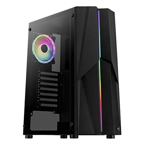 Aerocool Mecha ARGB Mid Tower PC-Gaming-Gehäuse mit gehärtetem Glasfenster, 12 cm ARGB Lüfter, 2 x USB 3.0, unterstützt ATX/Micro-ATX/Mini-ATX, Schwarz