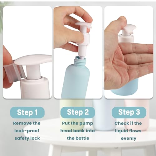 Image of MAYCREATE 3Pcs Pump Travel Bottles for Toiletries 100ml Travel Shampoo Bottle Set with Safety Lock, Refillable Handwash Dispenser Bottle Leakproof Containers with Clear Toiletry Bag (TSA Approved)