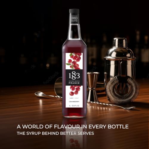 Image of 1883 Cranberry Syrup for Drinks, Made in France, 1 Liter Plastic Bottle