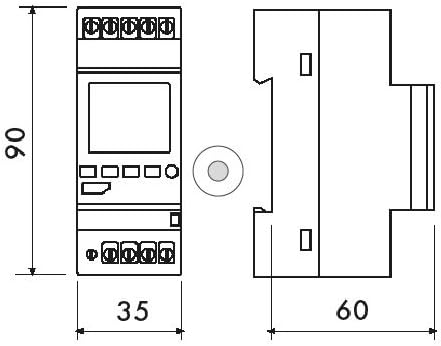 Dimensional drawing of the Perry LUX TIME 1-Channel 2DIN Twilight Switch