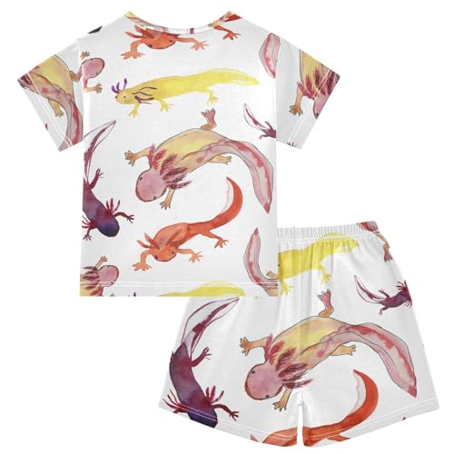 Pajama Short Sets Axolotl Soft Cotton Summer Sleepwear 2 Piece PJS Size 5-14T2