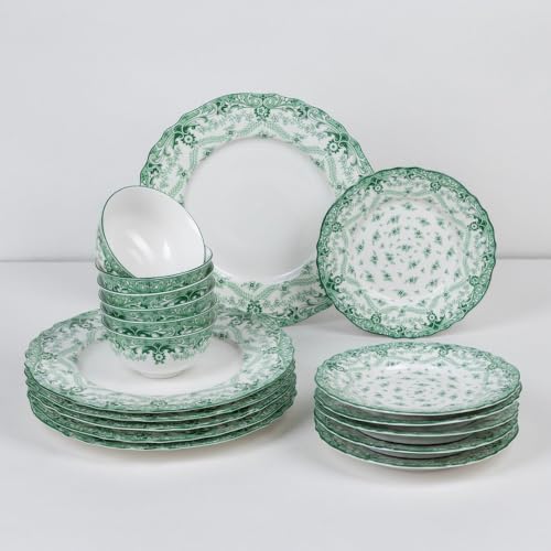 Image of GOLDEN QUEEN'S 18 Piece Dinner Set - Serving 6 | Perfect for Hosting and Daily Meals | Microwave Safe | Includes 6 Dinner Plates, 6 Small Bowls & 6 Side Plates (Willow Garden)