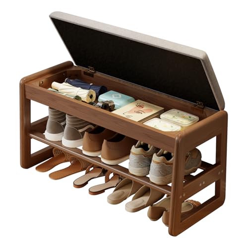 Shoe Storage Bench with Cushion2 Tiers Shoe Bench with Flip Open Storage Box Wood Entryway Bench for Hallway MudroomWalnut 2 Tier315