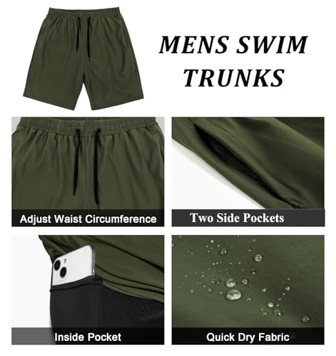 Image of Mens Swim Trunks with Compression Liner 2 in 1 Quick Dry Swimming Shorts Swimwear Bathing Suits with Pockets
