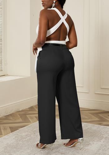 DINGANG Wide Leg Work Pants Women High Waisted Straight Leg Dress Pant Slacks Business Office Trousers4