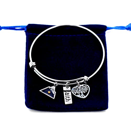 Image of Uloveido Stainless Steel Tree of Life Bangle Mustard Seed Pendant Faith Cuff Bracelet Gifts for Women Teen-Girls Y639
