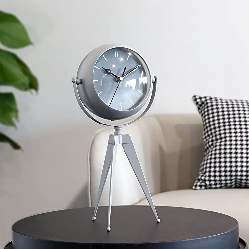 Newimage Metal Clock For Bedroom 12.5" High Desk Clock Modern Kitchen Clock With Mirror Backside For Living Room Bedside Bedroom Office Desktop Countertop (Grey) #TOP4