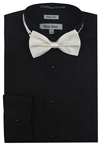 Adam Baker Mens 1943 Wingtip Collar Slim Fit Formal Tuxedo Shirt - Black - 15.5 2-3
