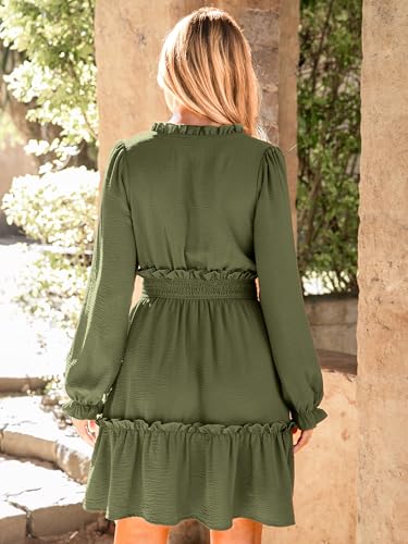 BerryGo Womens Long Sleeve Mini Dress Casual Ruffle Fashion V Neck High Waist A Line Flowy Boho Short Fall Dresses4