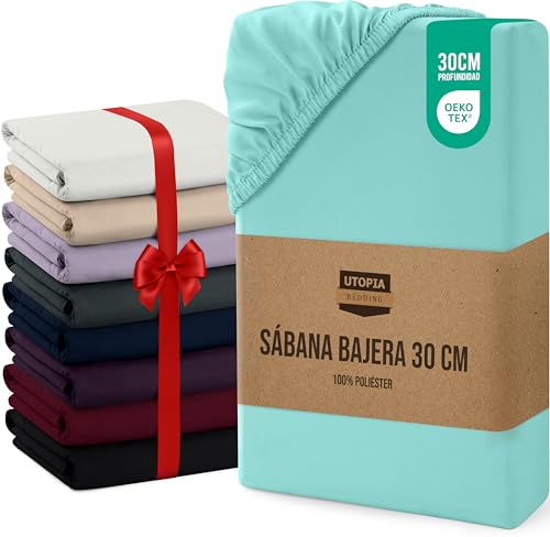 Utopia Bedding Sabana Bajera 160x200x30 cm - Azul SPA - Bolsillo Profundo - Microfibra de Poliéster Cepillado (Cama 160)