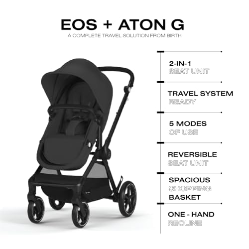 Cybex EOS 5-in-1 Travel System Stroller + Lightweight Aton G Infant Car Seat, Moon Black