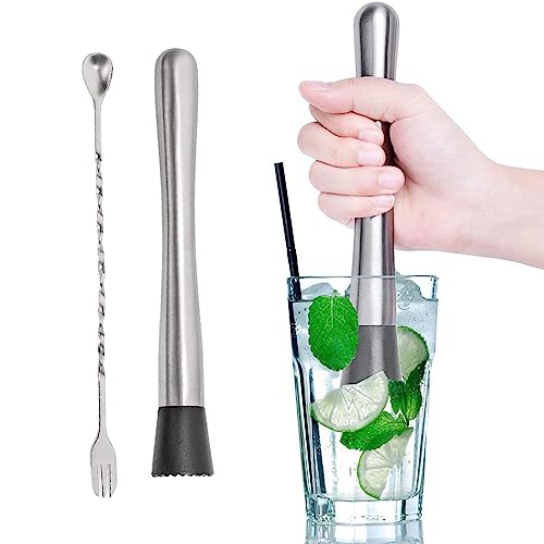 JINGAN Muddler para cócteles de acero inoxidable | Hielo triturado de acero inoxidable resistente para cócteles, Muddler duradero para bebidas de vino, herramienta de bar para bar y cocina