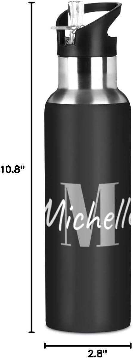 Personalized Insulated Water Bottle 20 oz, Name Customized Stainless Steel Water Bottle with Straw for Gym, Yoga, Hiking