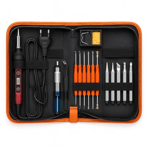 Image of 16-in-1 Soldering Iron Tool Kit 60W Fast Heat up LCD Soldering Gun Welding Tools with ON /OFF Switch, 180-500C Adjustable Temp Range, Includes Tips, Desoldering Pump, Stand, Tweezers (16-in-1)