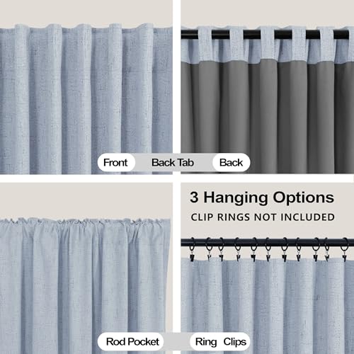 Image of Light Blue Blackout Curtains for Nursery Boy,Linen Baby Sky Blue Thermal Black Out Rod Pocket Preppy Coastal Grand Millenial Bluey Pastel Curtains for Kids Room Girls Bedroom Living 84 Inch Length
