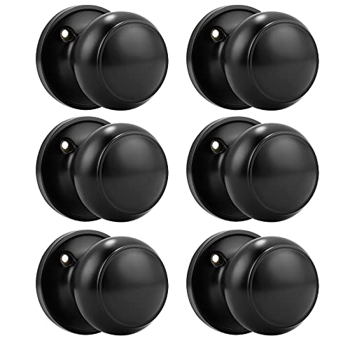 Probrico (6 Pack Classic Closet Door Knobs Dummy Door Knob Individual Non-Turning Dummy Door Knob Single Side Black Interior Door Knobs Easy Installation