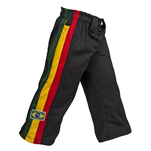 JL Sport Authentic Brazilian Capoeira Martial Arts Trousers - Boy's (Black, Jamaican, Reggae Theme) 11-12yrs