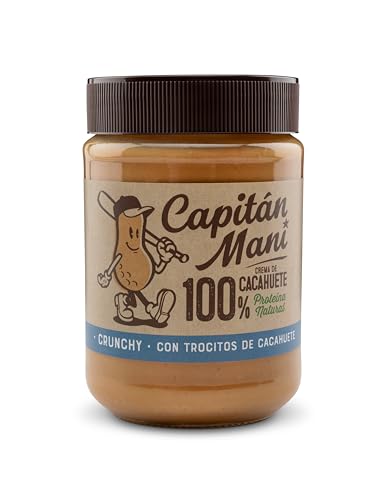 Crema de Cacahuete Capitán Maní 100% Crujiente 340g| Natural, Sin Azúcares, Sin Aditivos | Alta en Proteína