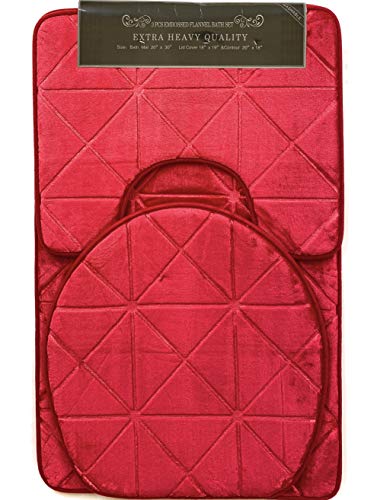 Geprägtes Flanell-Badset – 3-teilig für Badezimmer, rutschfest, waschbar, 2 Vorleger und WC-Deckelbezug Muster Design…