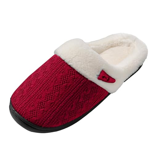 Slippers For Women Fuzzy, Women's Warm Knit House Slipper Comfy Cloud Wool-Like Lined Home Shoes with Memory Foam and Indoor Outdoor Soft Soles 5