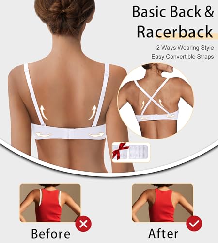 ZYQEXA Seamless Wireless Bra for Women with Support - No Underwire Plunge Push Up Full Coverage Comfort Tshirt Bras - Crisscross Convertible Sleep Bralette, White, 36C — view 3