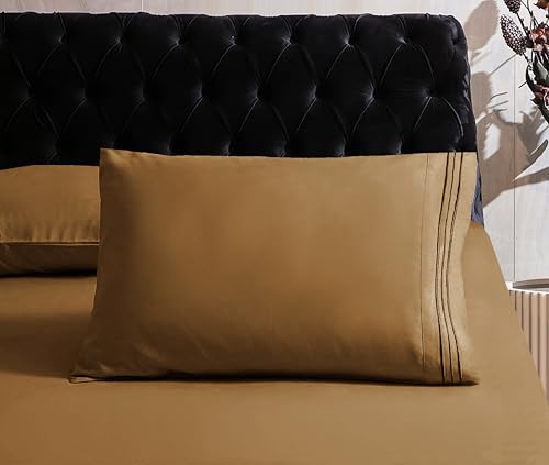 Image of Mocassi Hotel Luxury 1800 Thread Count Bedding Pillowcases King Size Set of 2 - Pillow Covers - Pillow Protector - Cooling Pillowcases (Set of 2 King Size 20 inch x 40 inch, Light Brown)