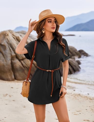 AI'MAGE Women's Swimsuit Coverup V Neck Bathing Suit Cover Up Shirt Short Sleeves Beach Bikini Swimwear Dress S-3XL4