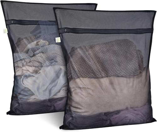 OTraki Bolsa Lavadora Malla 2 Piezas Bolsa Lavadora Ropa Interior con Cierres Reutilizables Malla Fina Bolsas Lavadora Ropa Delicada con Cierre Zip para Camiseta Calcetines Ropa Interior 40x50cm,Negro