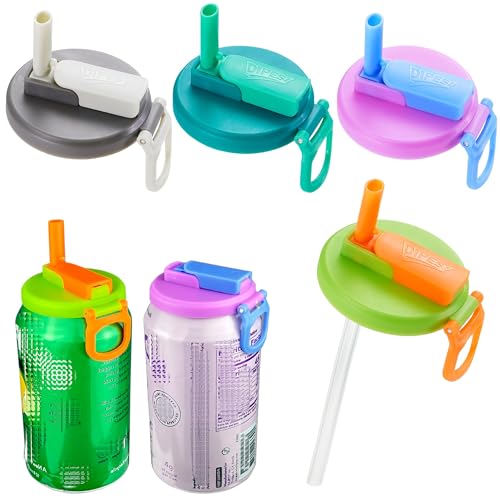 ORIGINAL CREATOR - DIPESI 4-pack 4 Color Soda Can Lids with straw Soda Can Covers with Silicone straw BPA-Free Reusable For Fits standard For Canned Beverage Beer Juice Seltzer. (Colour mixture)