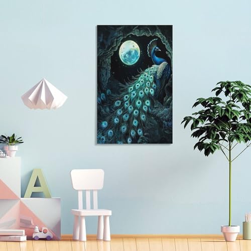 Peintures sur toile paon pour masquer un mur vide avec elegance - 4