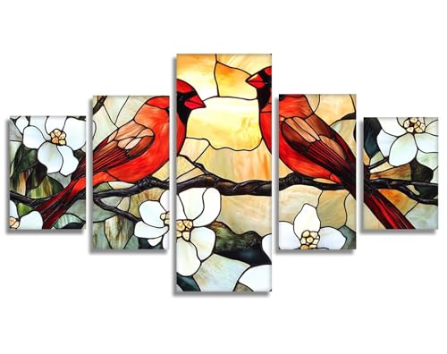 5 Piezas Gorrión rojo Diamond Painting Pájaro Diamond Painting Adultos, DIY Pintura de Diamante Kit Manualidades Adultos, 5D Creart Pintura Diamante para Decoración Pared Hogar 200x100cm, Model253