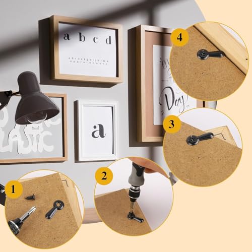 Image of Picture Frame Hardware Kit, 100 Turn Button Fasteners, 100 Screws, Black Backing Clips for Hanging