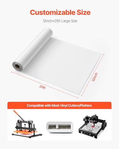Image of VEVOR Heat Transfer Vinyl, 12 in x 25 ft, Glossy White HTV Iron on Vinyl Roll, Easy to Cut and Weed, Strong Adhesion, Compatible with Cutting Machines, for Various Materials, T-Shirts, Pillows, Hats
