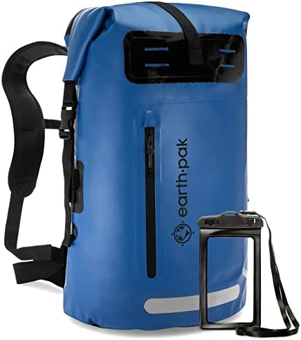 Earth Pak - Waterproof Dry Bag with Front Zippered Pocket Keeps Gear Dry for Kayaking, Beach, Rafting, Boating, Hiking, Camping and Fishing with Waterproof Phone Case