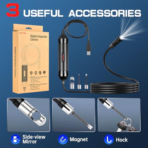 Autel MaxiVideo MV108S Endoscopio USB Cámara de Inspección Impermeable 8.5mm con Luz, 1920x1080 HD 2MP Borescopio para Escáner Autel y PC, Cámara con Cable de 1M miniatura 4