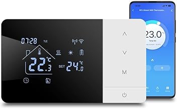 2 Wires Wifi Battery Thermostat, Tuya Programmable Thermostat for Smart Life, Digital Display, Daily and Weekly Programming, APP Control and Voice for Alexa