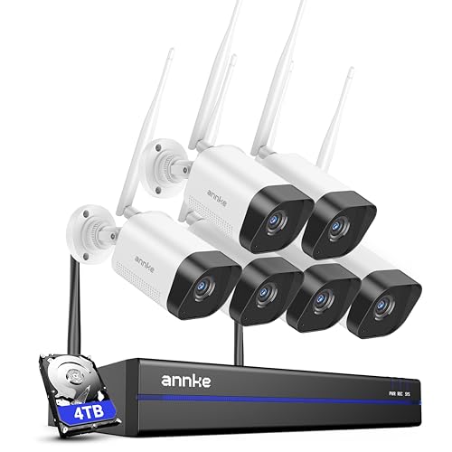 ANNKE - Kit de cámara de vigilancia Wi-Fi de 3 MP para exteriores, 6 cámaras WiFi 3MP, NVR 16CH 4K con disco duro de 4 TB para grabación 24/7 en interiores y exteriores, detección inteligente de