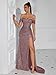 ADYCE Evening Gowns Formal Dresses for Women Sequin Tulle Wedding Guest Cocktail Party Sexy Off Shoulder Floor Length Prom Dress Light Pink S