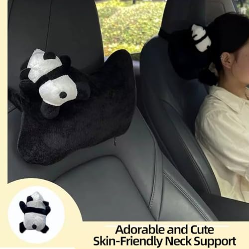 Image of Car Seat Pillow & Seat Belt Covers 2PCS Cute Panda Car Headrest Pillow Cartoon Comfortable Neck Support Cushions Soft Plush Auto Belt Decor Wraps (2Pcs Car Pillow + Seat Belt Covers)